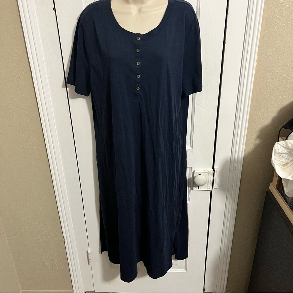 J. Crew Women’s Midi Henley Knit T-Shirt Dress Navy Blue XL J - Picture 2 of 7
